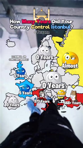 It's Constantinople 🔥🙏 | How Many Years Did Your Country Control Istanbul? (Made by @🌎 𝗧𝗲𝘅𝗮𝗻𝗻 🇺🇸🏔 & Credits to @𝑸𝒘𝒆𝒙_𝑴𝒂𝒑𝒔) || #fyp #map #mapping #geography #texann