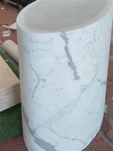 Stunning Statuario White Marble Table Base - Seamless Ellipse Art