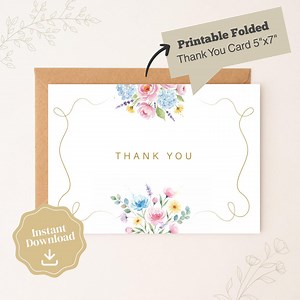Printable Thank You Card Floral Design Instant Download A4 Letter Size - Etsy