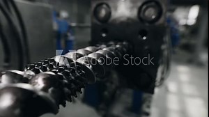 Installation of an automatic line in production. The screws are installed inside. The extruder