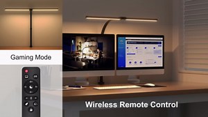 APMIEK LED Desk Lamp for Home Office - 24W Computer Lamp with Remote Control, Dual Head Desk Light Bar with Clamp, 5 Color & Brightness Adjustable, Tall Flexible Task Monitor Lighting, Black