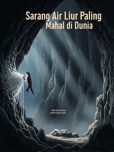 📌 Detail Faktanya ini: Makanan yang dimaksud bernama sarang burung walet atau edible bird’s nest, yang berasal dari air liur burung walet gua jenis Aerodramus. Sarang ini bukan dibuat dari ranting, melainkan dari air liur burung yang mengeras secara alami. Burung walet menempelkan air liurnya sedikit demi sedikit pada permukaan dinding gua hingga membentuk sarang berbentuk mangkuk yang kuat. Sarang inilah yang kemudian dipanen dan diolah menjadi bahan makanan bernilai tinggi. Sarang burung wale
