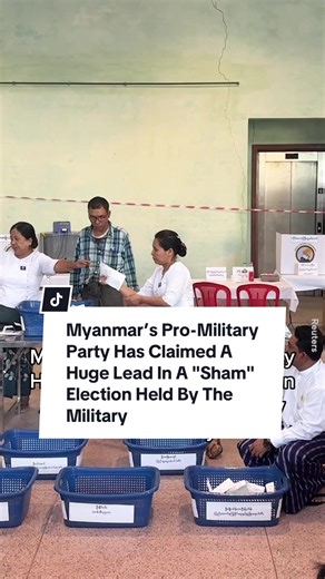 Myanmar’s pro-military party has claimed a massive lead in the first phase of elections held by the ruling military junta that has been widely labeled as a sham election to legitimize the military rule as it continues to kill civilians. The elections are the first in the country since the military seized power in a coup in 2021 and are being held during a civil war. Opposition parties have been excluded from the ballot, and people living in 65 rebel-held areas will not be allowed to participate,