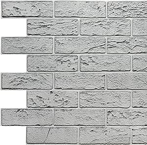 Dundee Deco PG7104 Grey Faux Bricks PVC 3D Wall Panel, 3.3 ft X 2 ft (99cm X 60cm), Interior Design Wall Paneling Decor, 6.4 sq. ft. (0.59 sq. m)
