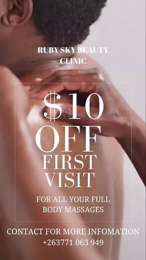 👑 **Experience Royalty at Ruby Sky Beauty Spa!** 👑 At Ruby Sky Beauty Spa, we believe that every first-time client deserves to be treated like royalty. Step into a world of luxury and relaxation with our exclusive offer: **$10 off** on our rejuvenating massage treatments! 🌸✨ Imagine sinking into a state of bliss as our expert therapists melt away your stress and tension. It's the perfect way to pamper yourself and feel truly special. Why wait? Book your royal treatment today and let us make y