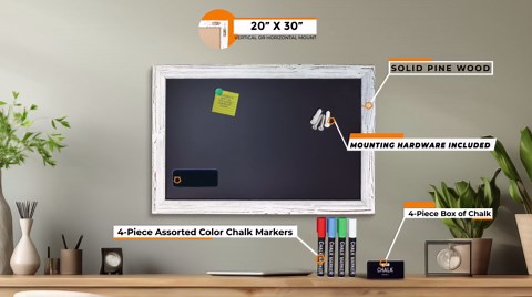 Magnetic Wall Chalkboard, Extra Large Size 20" x 30", Wood Frame, Chalkboard Sign, Vertical or Horizontal Wall Mount, Includes 4 Chalk Markers, Chalk & Eraser, by Better Office Products (Solid Black)