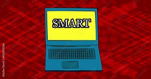 Laptop with the word Smart on the screen. 4k Comic Book style animation.