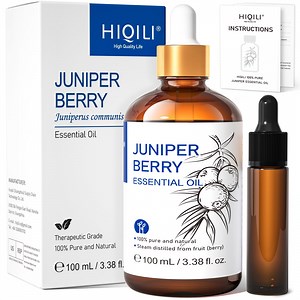 HIQILI Juniper Berry Essential Oil, Pure Juniper Oil for Spa, Diffuser, Soaps, Candles Making-100mL
