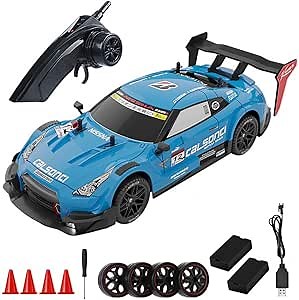 RC Drift Car, 1:14 4WD 40KM/H High Speed RC Racing Car with LED Lights, 2 Batteries, Drifting and Racing Tires for Adults (Light Blue)