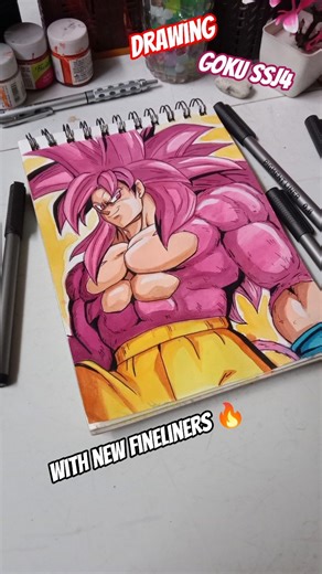 drawing Goku ssj4 ( Dragon ball daima ) 🗿 with new fineliners 🔥💯 #art #goku #shorts