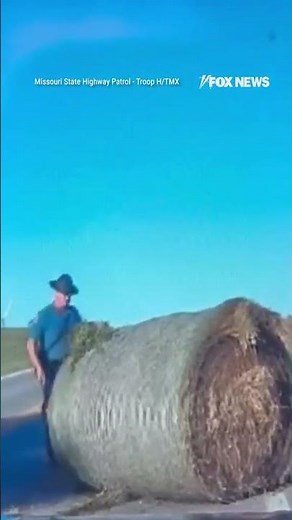 WATCH: State Trooper pushes a massive hay bale that blew into the road #shorts #watch #video #usa