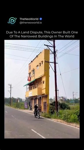 TheNeoWorld on Instagram: "This is what architecture looks like when space is reduced to almost nothing. 🧠🏗️ This structure was built after a land dispute left the owner with only a sliver of usable property. With no ability to expand outward, the only option was to build vertically and design within an unusually narrow footprint. Projects like this force engineers and builders to rethink load distribution, structural stability, ventilation, and livability, all while staying within strict lega