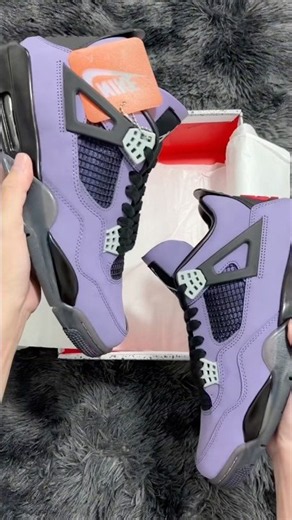 Air Jordan 4 Purple High Top Sneakers 💜 #nikejordan #aj4 #sneakerhaul #classicshoes #basketballshoe