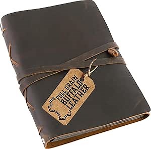 MOONSTER Leather Scrapbook & Photo Album – Handcrafted Full Grain Buffalo Leather Scrapbook Keepsake Photo Book with Strap – Vintage Gift Picture Album for Memories & Classic Photo Albums