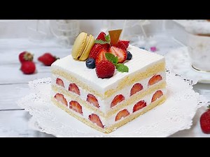 いちごのスクエアケーキの作り方 How to make a strawberry square cake