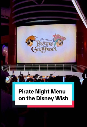 If you are sailing on a four night cruise on the Disney Wish, you will experience the Pirate Menu on Pirate night. You will dine at one of the three rotational dining restaurants twice. One of those times will be on Pirate Night so you will not miss the regular restaurant menu. The Pirate Night menu is not offered on a three night itinerary so you don’t miss out on the restaurants signature menus. #DisneyCruiseLine #disneycruise #disneywish #piratenight