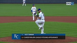 Well, this is a first. Alex Gordon comes into the game to pitch. Kansas City Royals | FanDuel Sports Network Kansas City