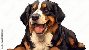 Beautiful Bernese Mountain Dog Cartoon Illustration. a cartoon dog with a realistic portrait style, depicted sitting with its mouth open. ai generated