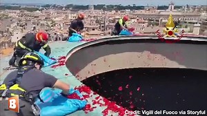 Participants were SHOWERED with rose petals falling from the oculus during a Pentecost ceremony at Rome’s Pantheon, as seen in a video posted on Twitter on Sunday. | Breitbart