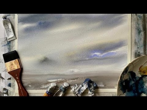IS THIS BRUSH BETTER THAN A HAKE? Beginners Watercolor Painting Landscape SKY Tutorial BRUSH REVIEW