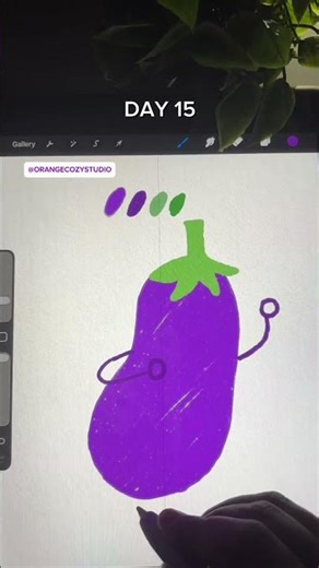 Day 15/30 days: Yes, I made a cute brinjal. No regrets 🍆#procreateart #drawwithme #colorwithme