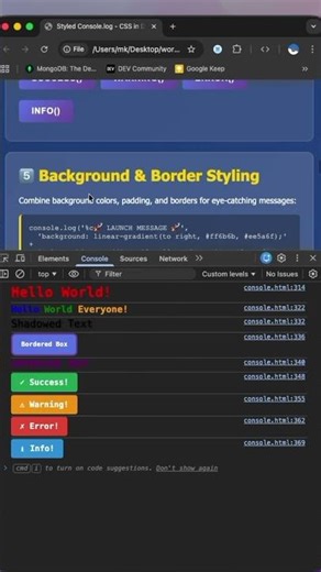 Mind-blowing Styled console.log in Browser DevTools #webdev #javascript