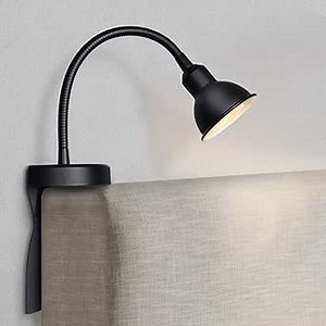 Solfres Patented Innovative Design Headboard Reading Light. No Drilling Golden Book Light for Bedtime Reading. Dimmable LED Book Reading Lamp with Bulb. Movable & Flexible, Black