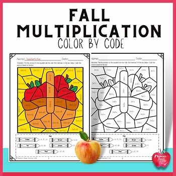 Fall Multiplication Color by Number | 3rd–5th Grade Autumn Math