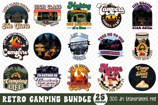 Retro Camping PNG Bundle: Funny Camping, Adventure Quotes, Outdoor Sublimation Designs - Etsy