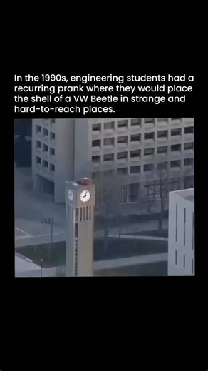 neonexplanation on Instagram: "🎬 : 90s Engineering Prank In the 1990s, engineering students became famous for a recurring prank involving the shell of a Volkswagen Beetle. Using teamwork and clever planning, they would dismantle the car and reassemble its shell in places no one would expect. The Beetle would often appear in locations that seemed impossible to access, like rooftops or inside buildings. The prank became a symbol of engineering creativity, problem-solving, and a shared sense of hu