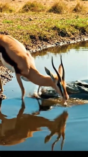 The crocodile preys on the gazelle