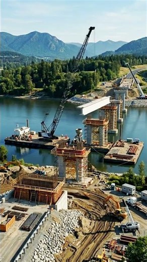 Epic River Crossing Bridge Construction| Cinematic Timelapse