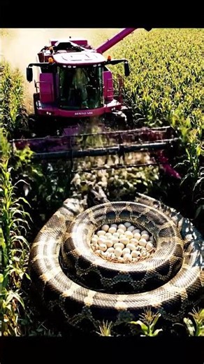 WOW ANACONDA Snake in Corn Field #snake #Harvester #Machine #anaconda #Snakeattack