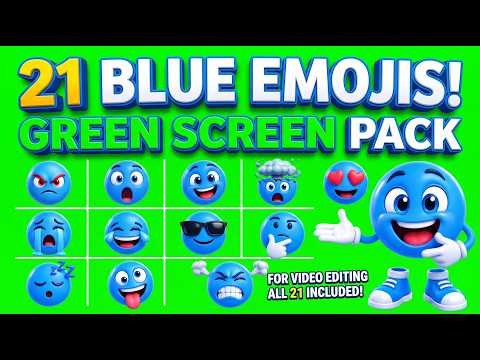 21 Blue Emojis for Video Editing With Green Screen | Funny Emoji Reactions Pack