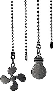 Ceiling Fan Pull Chain with 3mm Diameter Beaded Ball Connector 2PCS of 12 inch Pull Chain Extension Decorative (Black Nickel)