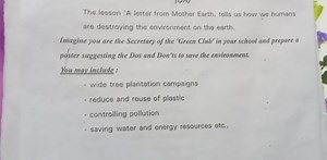 The lesson 'A letter from Mother Earth, tells us how we humans ... | Filo
