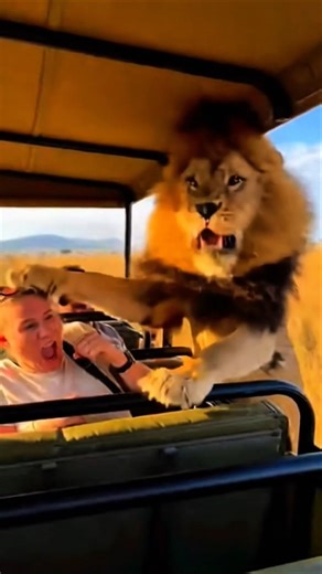 LION ATTACK DURING SAFARI! (Unexpected Ending) 🦁😱 #omg #funny #wildlife #shorts