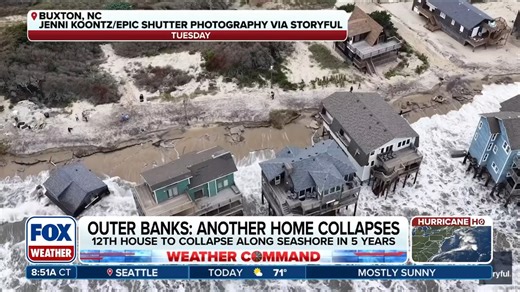 🌊OCEAN BATTLE: The Superintendent from Cape Hatteras National Seashore joined FOX Weather to explain why 12 homes, including one this week, have collapsed into the Atlantic Ocean in the last 5 years along North Carolina's Outer Banks. https://www.foxweather.com/extreme-weather/12th-home-collapses-cape-hatteras-national-seashore-north-carolina-outer-banks | FOX Weather