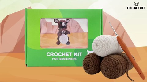 LOLCROCHET Kangaroos Crochet Kit for Beginners, Amigurumi Crochet Starter Kit w Step-by-Step Video Tutorial, Animals Easy Knitting Set for Kids Adults Crocheting Doll Xmas Gift