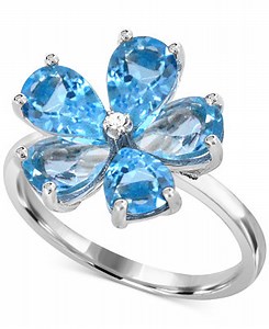 Swiss Blue Topaz (4 ct. t.w.) & Diamond Accent Flower Ring in Sterling Silver - Macy's