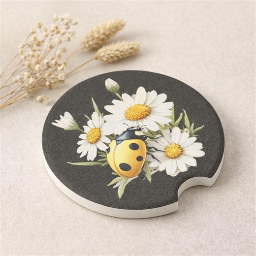 Daisy Ladybug Car Coasters, Soapstone Car Cup Holder Coaster Set of 2 or Single, Floral Spring Car Accessory, Cute Ladybug Car Decor Gift - Etsy