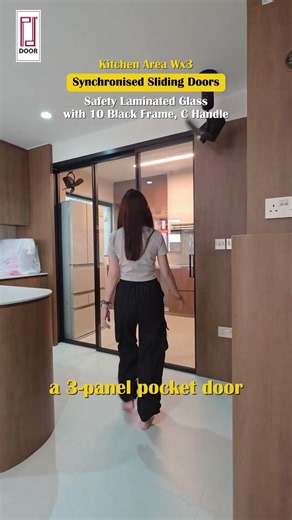 Wx3 (pocket) synchronised sliding door for kitchens
