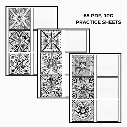 Zentangle Patterns for Beginners | Doodle Practice Templates (Printable PDF JPG PNG)