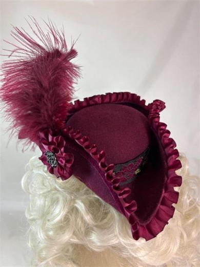 Mini Tricorn Hat Made From 100% Upcyled Wool. Cranberry Wool and Trim. Perfect for Steampunk, 18th Century, Pirate, Renaissance, Etc. - Etsy
