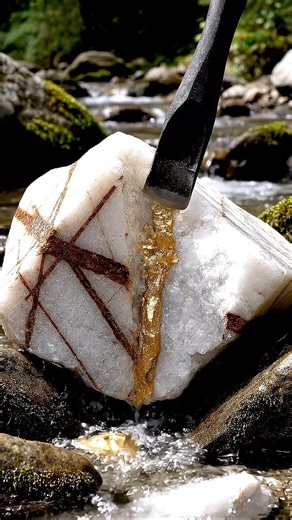 Gold vein Beneath Solid Rock 💰💎 | Breaking Stone to reveal pure gold in the forest #gold #mining