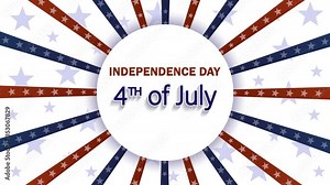 Independence day animation of an abstract american patriotic background, with sunbeams, stars and stripes for independence day celebration.