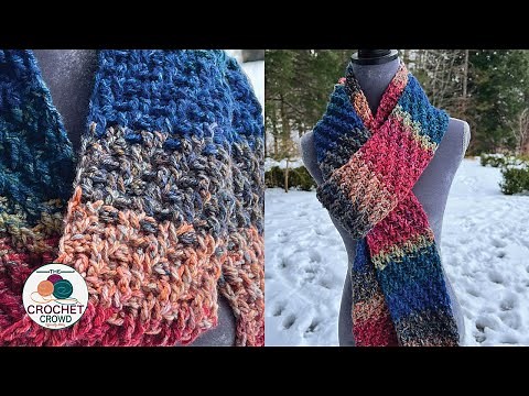 Red Heart Bitty Stripes Woven Crochet Scarf Pattern