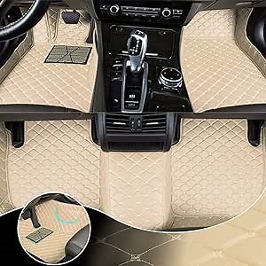 Fit for Dodge Challenger 2007-2022 Custom Car Floor Mats Luxury Leather Waterproof Anti-Slip Full Coverage Front ＆ Rear Floor Liners (Choose: for Challenger Aisle 21cm 2015-2019 / Beige)