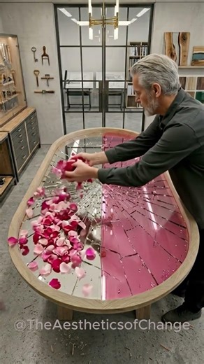This Table Looks Like Shattered Glass 🤯 Wait For The Final Pour… #diy #woodworking