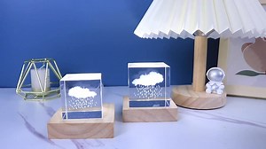 Table Led Lamp Wooden Square Base Table Led Lighting Bracket Lighting Crystal Lamp Bracket Remote Control Color Change Touch